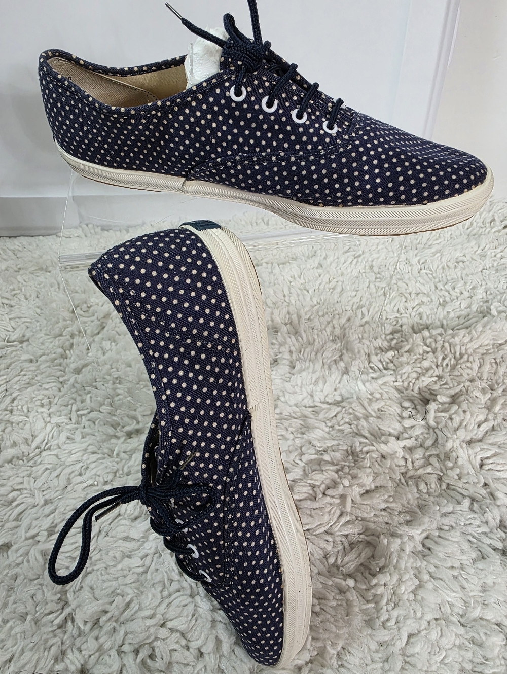 Keds Women Navy Canvas Polka Dot Lace-Up Sneakers, Size:8"